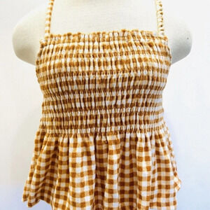NWT SO Juniors Pullover Terry Cloth Smocked Peplum Plaid Shirred Tank Size Large